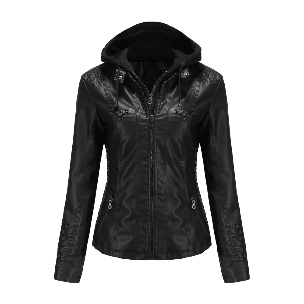 Plus Size Women Hooded Leather Jacket Removable Leather Jacket-Dollar Bargains Online Shopping Australia