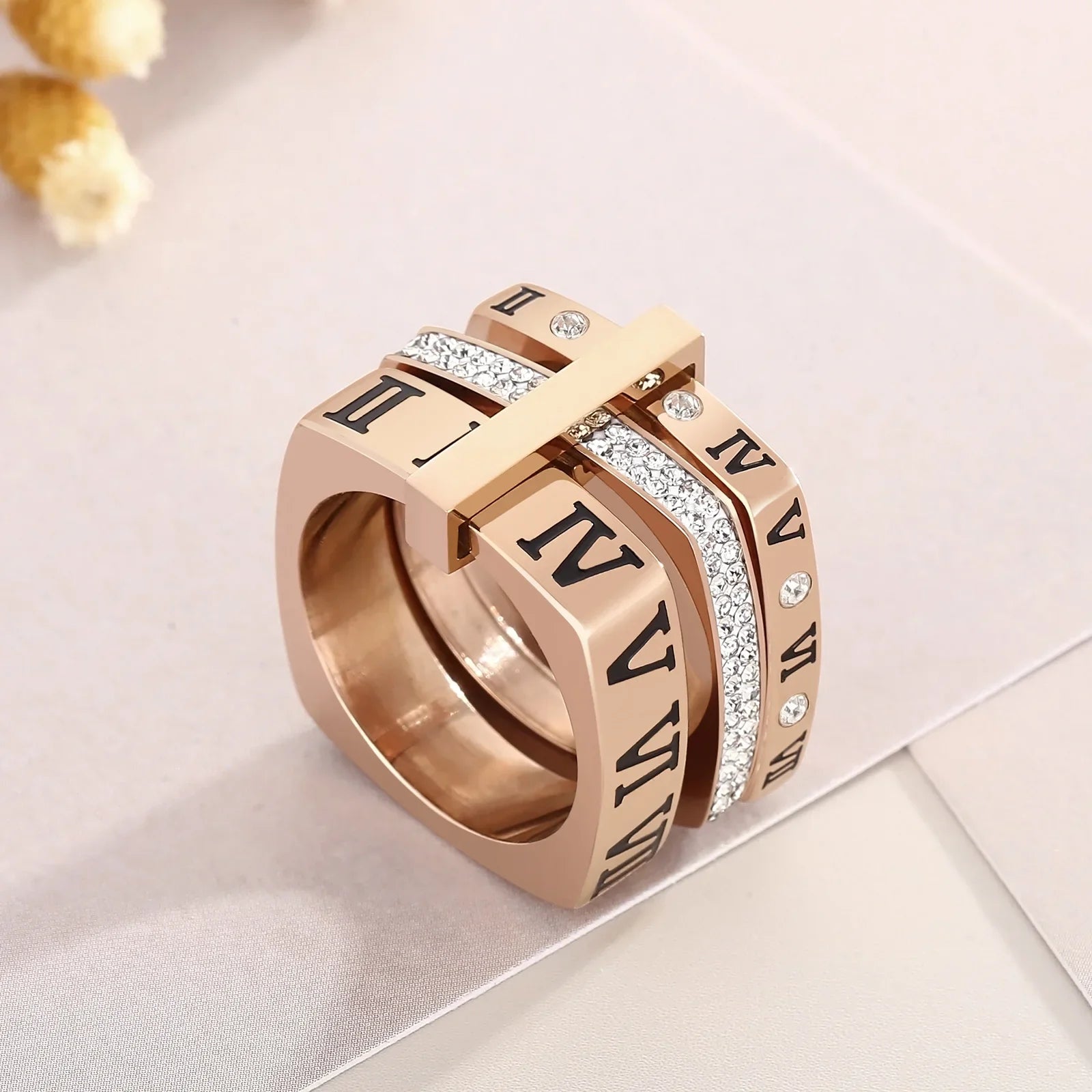 Roman Numerals Engagement Wedding Rings For Women Stainless Steel S Rose Gold Color Ladies Luxury Ring Bohemian Jewellery-Dollar Bargains Online Shopping Australia