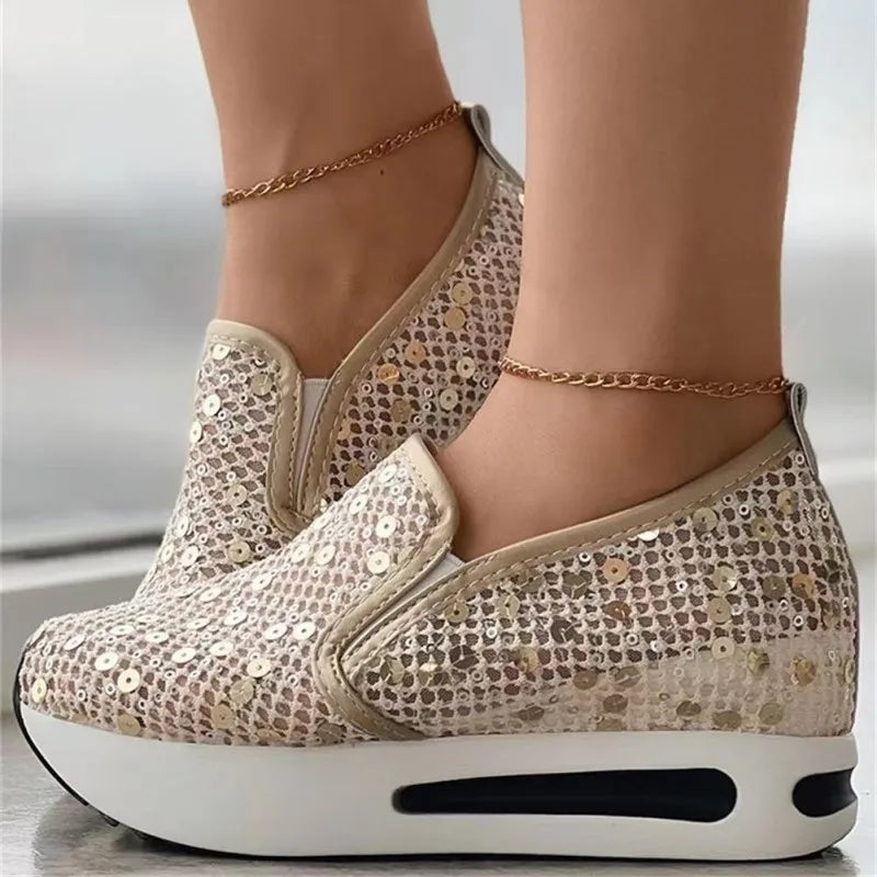 Women's Sneakers Floral Embroidery Mesh Sneakers for Women Slip on Casual Comfy Heeled Shoes Woman