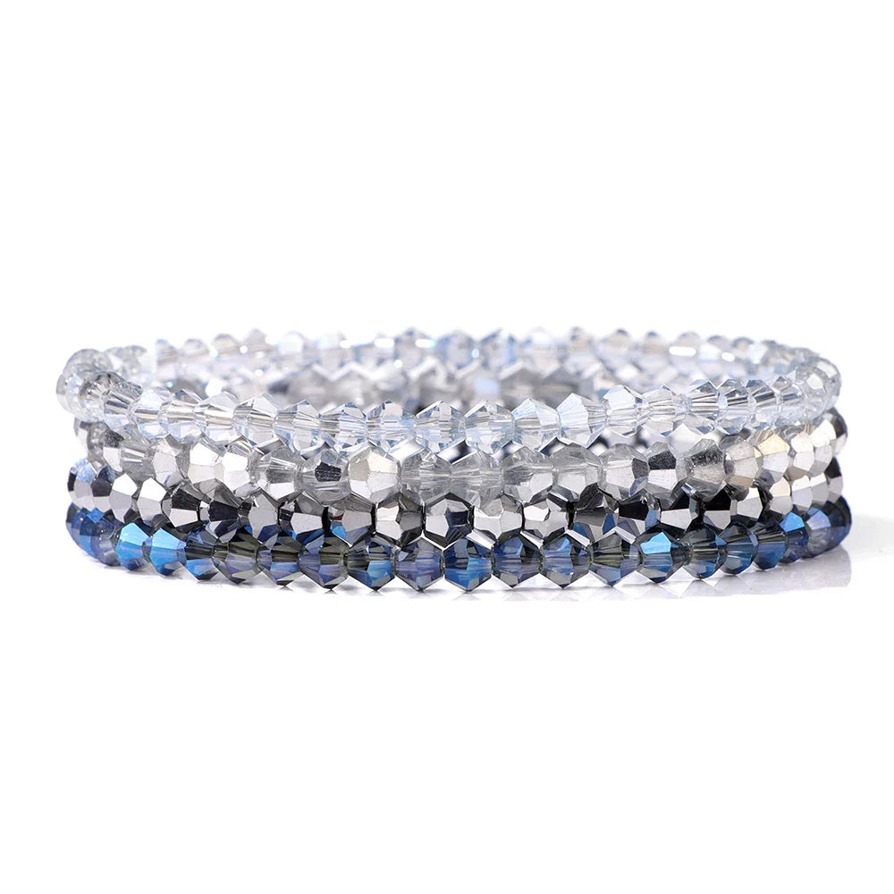 4Pcs/set Shinning Crystal Beads Elastic Bracelet Bohemian Faceted Colorful Crystal Glass Beaded Bracelet Bangles Set For Women-Dollar Bargains Online Shopping Australia