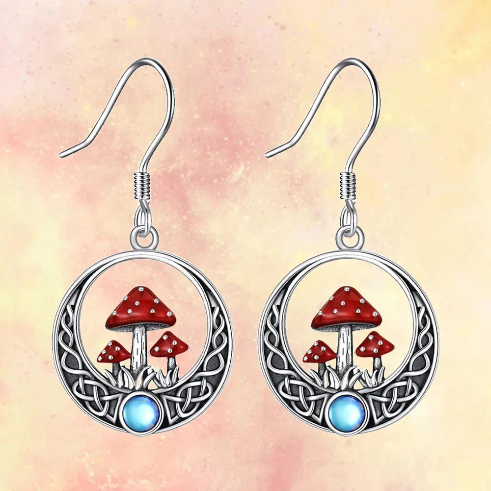 Red Mushrooms Round Dangle Earrings Birthday Gift Anniversary-Dollar Bargains Online Shopping Australia