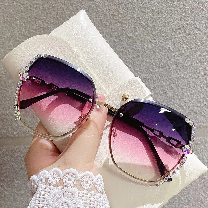 Rhinestone Decor Rimless Fashion Sunglasses For Women Men Casual Gradient Glasses-Dollar Bargains Online Shopping Australia