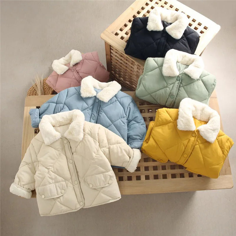 Children's Warm Cotton Jackets Rabbit Fur Collar Coats Baby Short Quilted Jacket Kids Clothes Girl Boy Outerwear-Dollar Bargains Online Shopping Australia