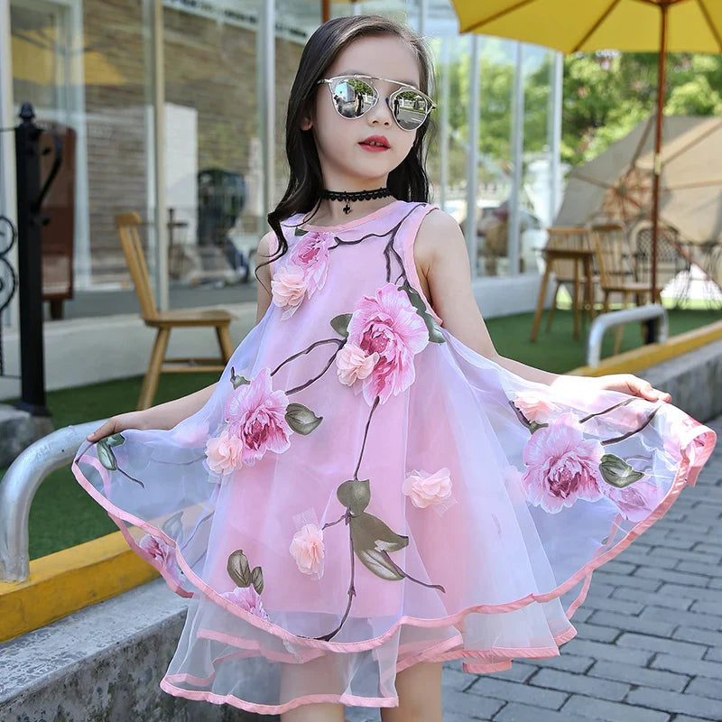 Bohemian Girls Flower Dress Kids Girl Beach Dresses Chiffon Kids Dresses Floral Teenager Girls-Dollar Bargains Online Shopping Australia