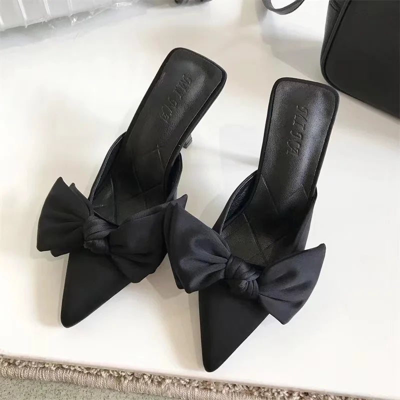 Butterfly-knot Mules Women Slippers Elegant Pointed Toe Thin High Heels Ladies Summer Fashion Party Prom Shoe-Dollar Bargains Online Shopping Australia