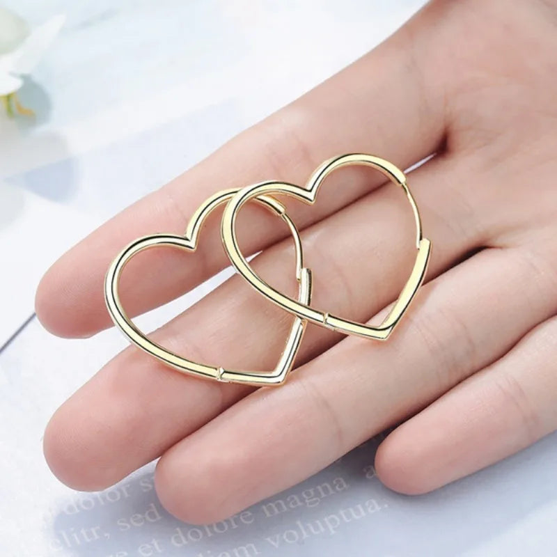 Hollow Big Heart Hoop Earrings for Women Simple Gold Silver Color LOVE Earring Piercing-Dollar Bargains Online Shopping Australia