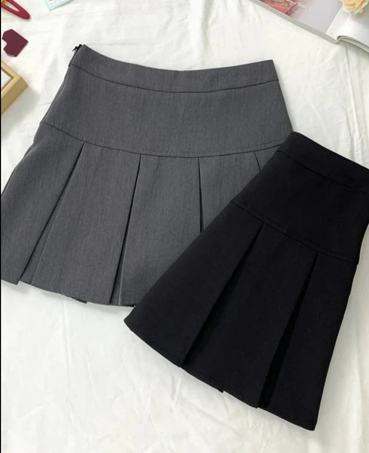 Vintage Gray Pleated Skirt Women Kawaii High Waist Mini Skirts Korean Fashion School Uniform Harajuku Streetwear Spring