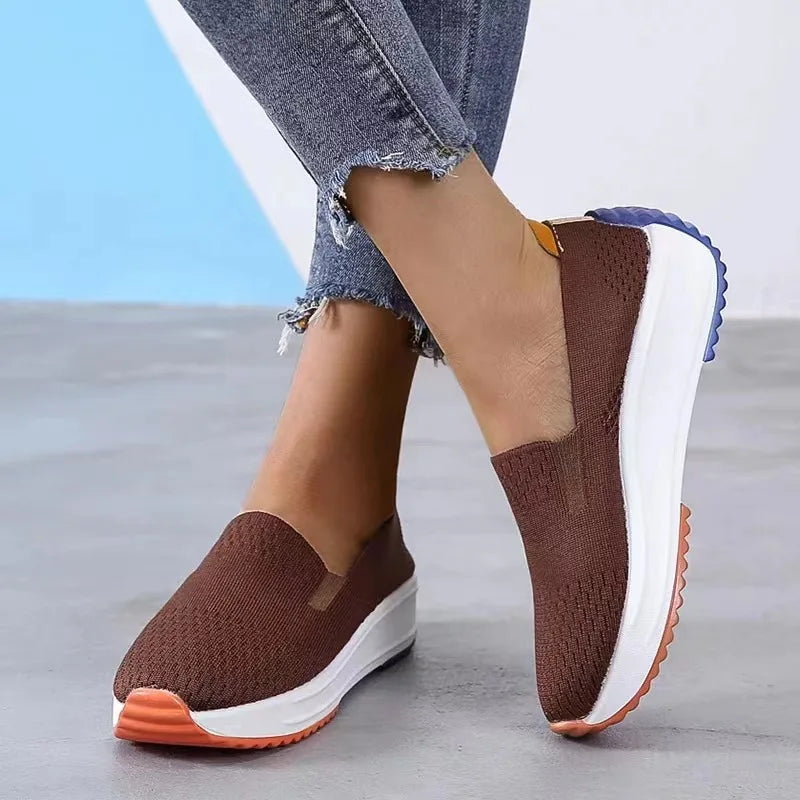 Spring Women Sneakers Mesh Flats Thick Sole Wedge Slip-on Female Shoes Lady Breathable Cozy Concise Casual Sports Walking Shoes-Dollar Bargains Online Shopping Australia