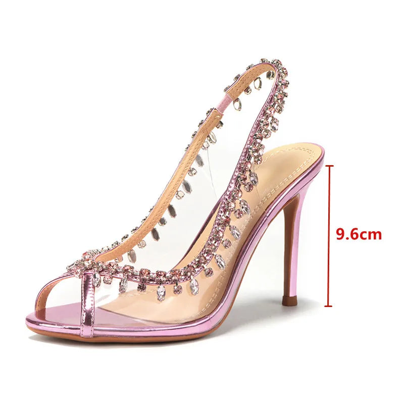 Luxury Crystal Pendant Slingbacks Women Pumps Sexy Peep Toe Transparent PVC Thin High heels Spring Autumn Party Wedding Shoes-Dollar Bargains Online Shopping Australia