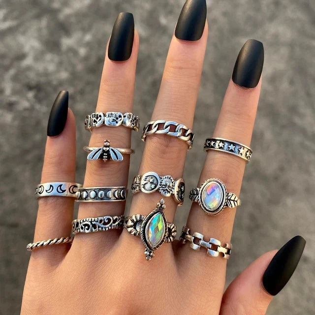 21pcs/set Punk Gothic Butterfly Snake Heart Rings Set For Women Men Vintage Silver Plated Geometric Finger Rings Party Jewelry-Dollar Bargains Online Shopping Australia