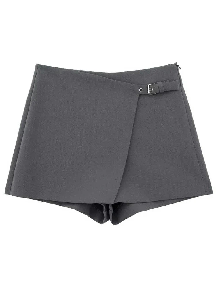 Women Fashion Belt Design Asymmetrical Mini Skirt Shorts Lady Side Zipper Hot Shorts Chic Pantalone-Dollar Bargains Online Shopping Australia