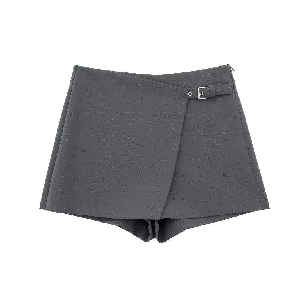 Women Fashion Belt Design Asymmetrical Mini Skirt Shorts Lady Side Zipper Hot Shorts Chic Pantalone-Dollar Bargains Online Shopping Australia