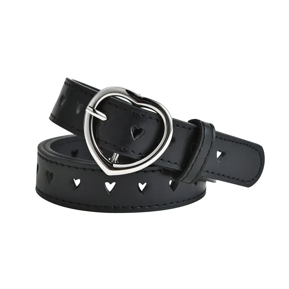 Children Faux Leather Belt Kids Cute Peach Heart Buckle Belts For Girls Solid Waistband Love Heart Eyelet Grommet Waist Belt