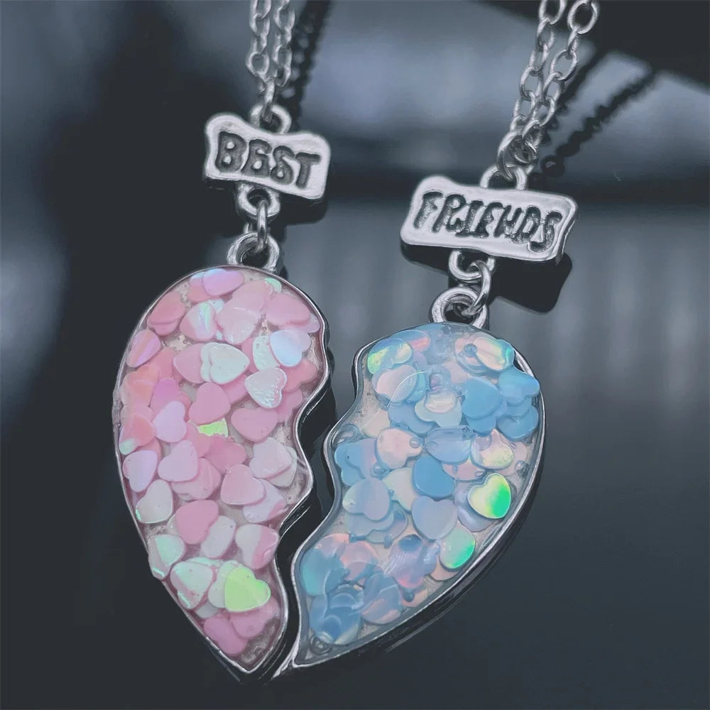 Best Friends Pendant Necklace For Woman Girls Magnetism Sequin Couple Crystal Chain Choke BFF Friendship Forever Jewelry Gift-Dollar Bargains Online Shopping Australia