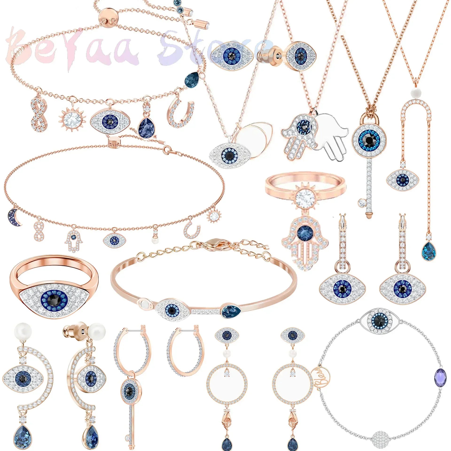 Original 2024 Evil Eye Necklace Bracelet Earrings Stainless Steel Jewelry Set Luxury Charming Women's Magic Eye Gift With Logo-Dollar Bargains Online Shopping Australia