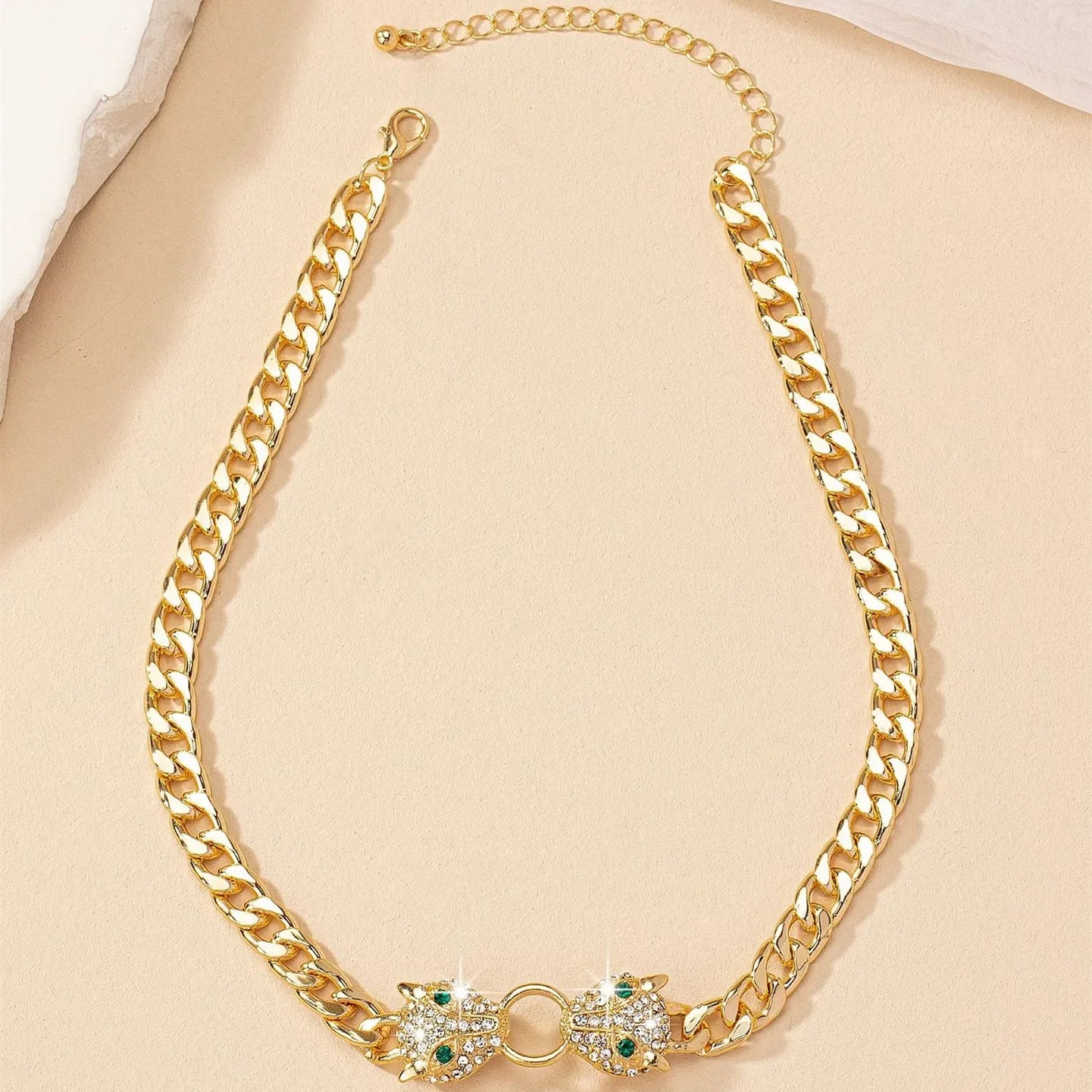 Hip-hop Gold Plated Rhinestone Leoprad Head Necklace Jewelry Set for Women Fashion Animal Pendant Metal Chain Men's Bracelet-Dollar Bargains Online Shopping Australia