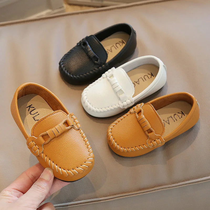 Boys Leather Shoe Black White for School Party Wedding Kids Formal Flat Loafers Slip-on Soft Loafers Child Shoes Moccasins