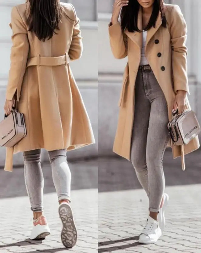 Casual Button Front Longline Coat With Belt Woman clothes outifits Winter coat for women-Dollar Bargains Online Shopping Australia