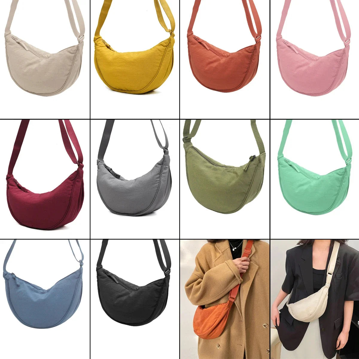 Nylon Hobos Chest Shoulder Bag Large Capacity Travel Crossbody Half Moon Belt Messenger for Women Bags