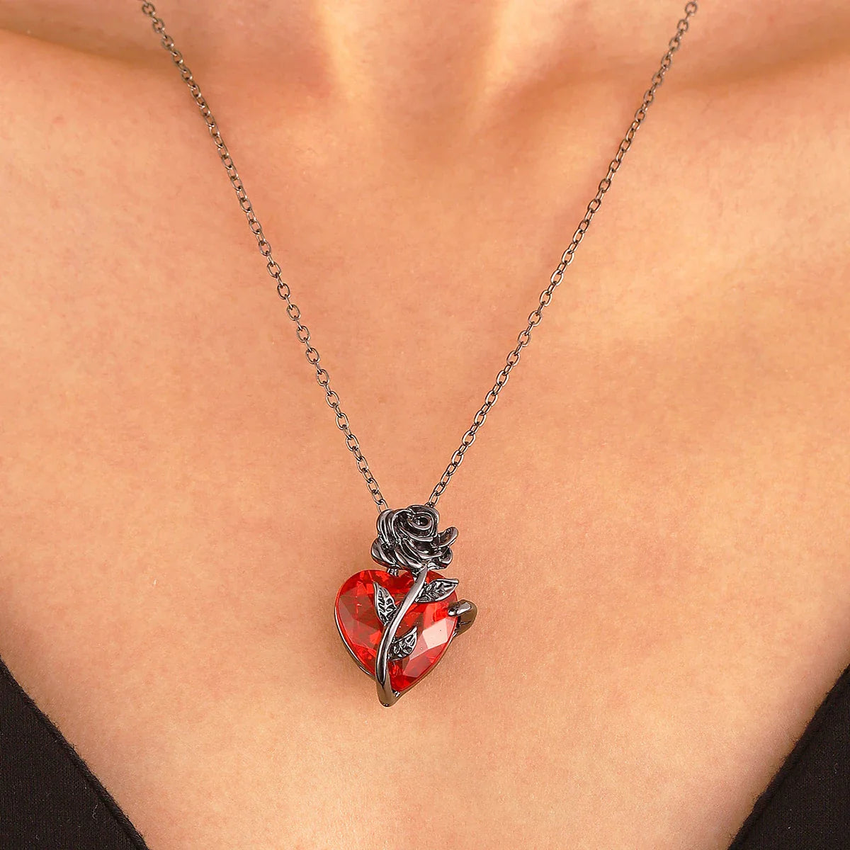 Gothic Rose Red Love Necklace Women's Y2K Grunge Jewelry Dainty Silver Color Tonebloody Human Heart Pendant Personalized Gifts-Dollar Bargains Online Shopping Australia