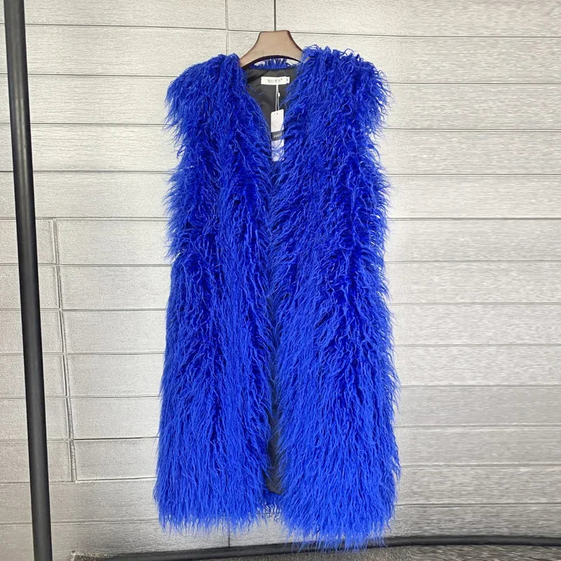 Faux Fur Women Long Vest Colorful Warm Faux Fur Big Size Plush Coats Female Jacket Autumn Winter Furry-Dollar Bargains Online Shopping Australia