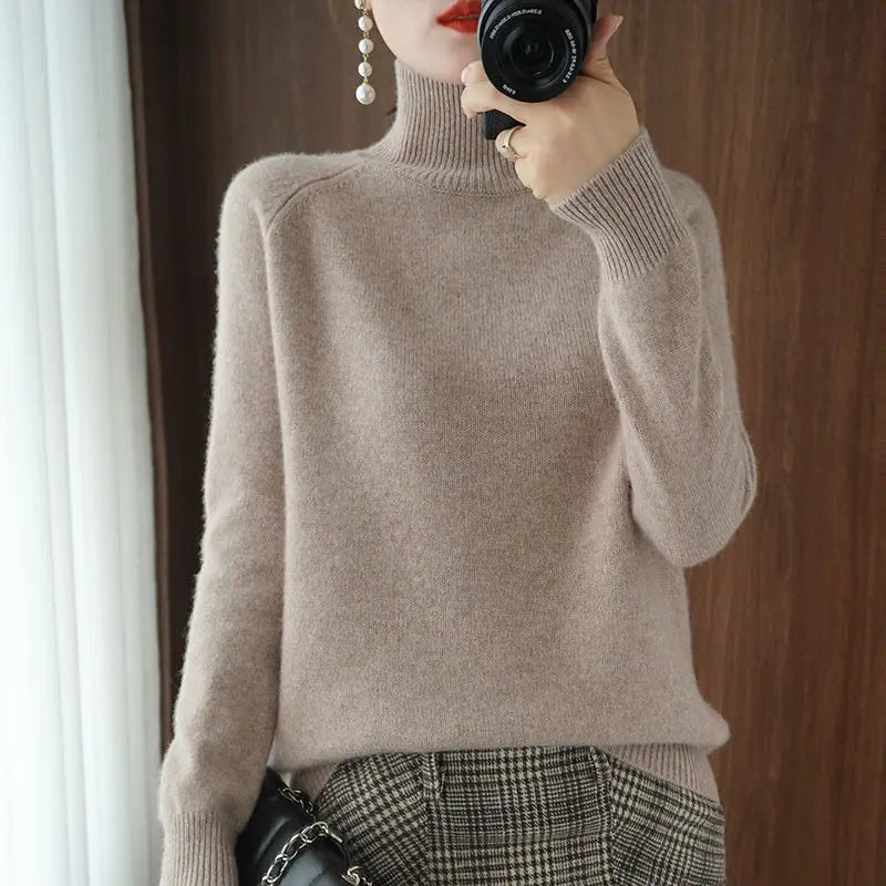 Turtleneck Pullover Cashmere Sweater Women Pure Color Casual Long-sleeved Loose-Dollar Bargains Online Shopping Australia