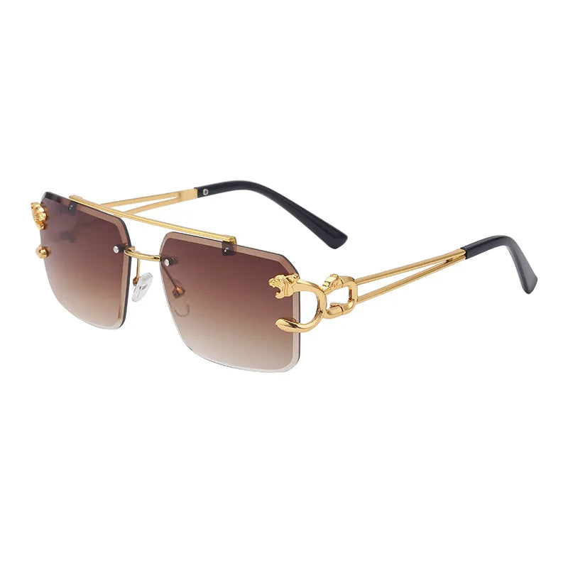 Fashion Metal Leopard Rimless Sunglasses Double Bridges Gradient Ocean Film Shades UV400-Dollar Bargains Online Shopping Australia