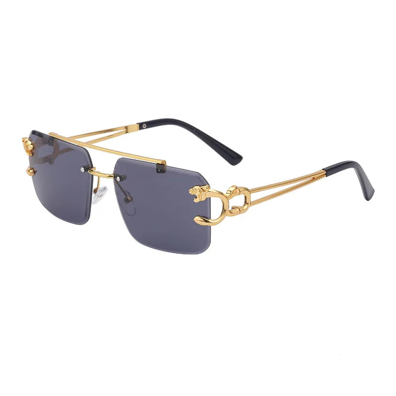 Fashion Metal Leopard Rimless Sunglasses Double Bridges Gradient Ocean Film Shades UV400-Dollar Bargains Online Shopping Australia