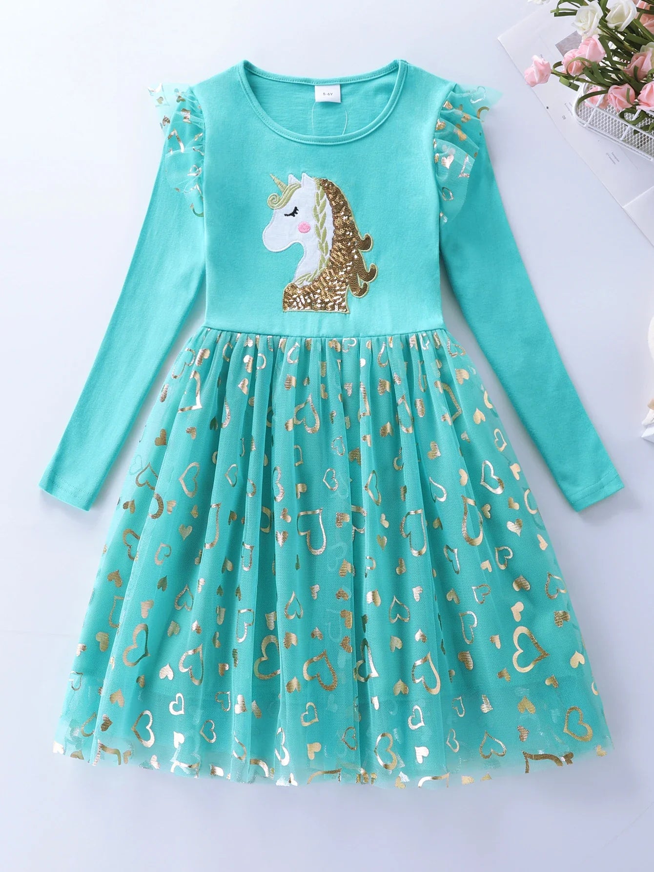 Girls Autumn Long Sleeve Mesh Cartoon Unicorn Dress-Dollar Bargains Online Shopping Australia