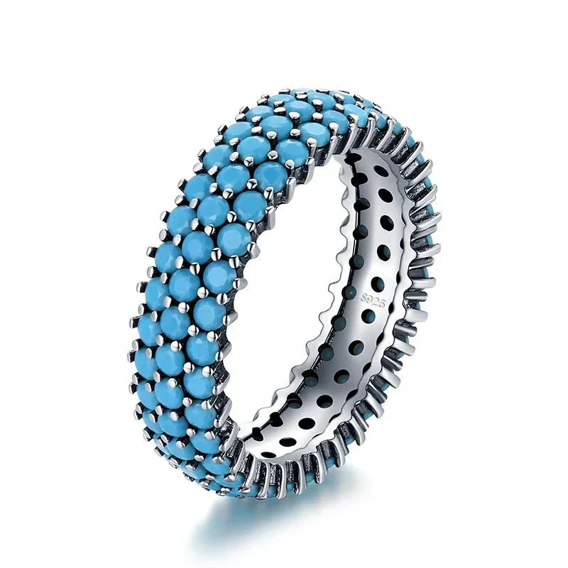 Genuine 925 Sterling Silver Luxury Turquoise Finger Rings For Women Vintage Retro Bohemian Style Rings Fine Jewelry-Dollar Bargains Online Shopping Australia