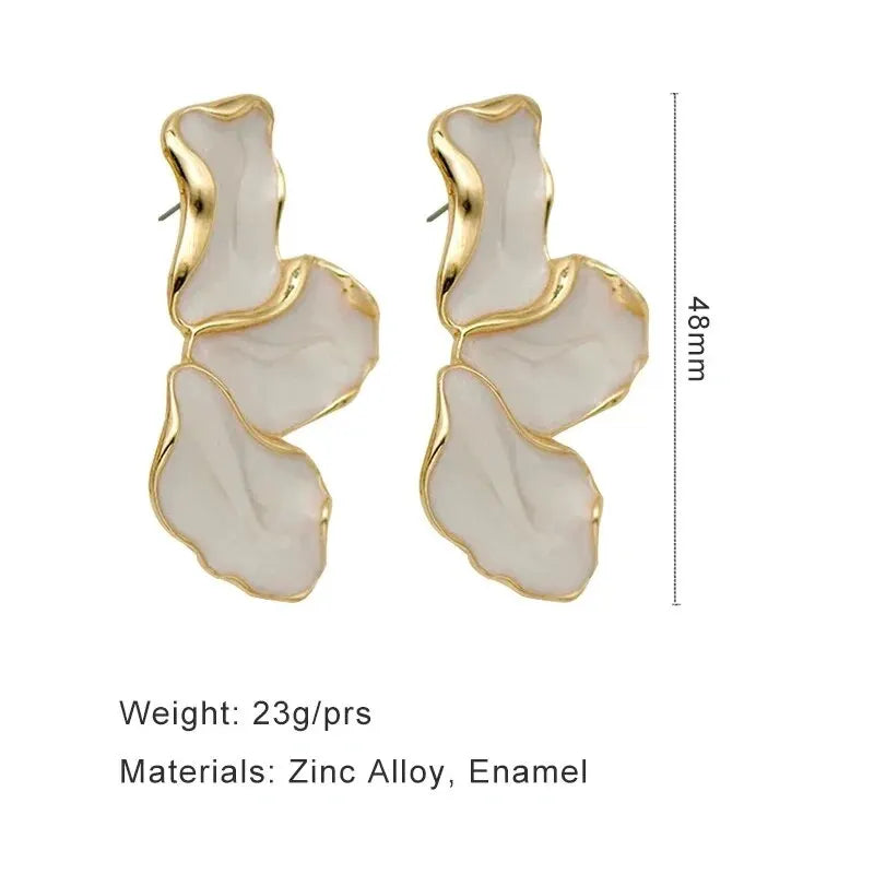 Metal Flower Cream Epoxy Earring Stud Women Fashion Gold Color Plating Irregular Post Earrings Heavy Design Statement Earrings-Dollar Bargains Online Shopping Australia