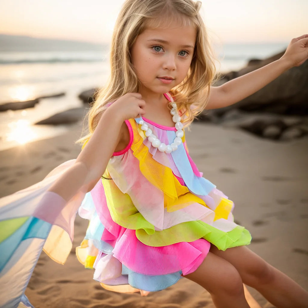 Girls Summer Dresses Rainbow Striped Dress For Girls Sleeveless Kids Dresses Casual Style Clothes Girl