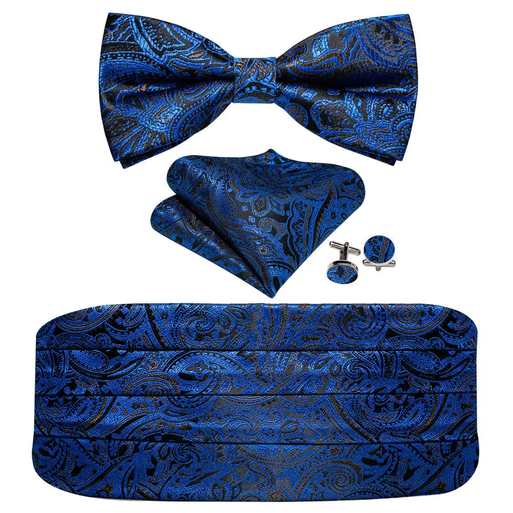 Cummerbund Men Silk Bowtie Pocket Square Cufflinks Sets Classic Paisley Male Accessories Wedding Party