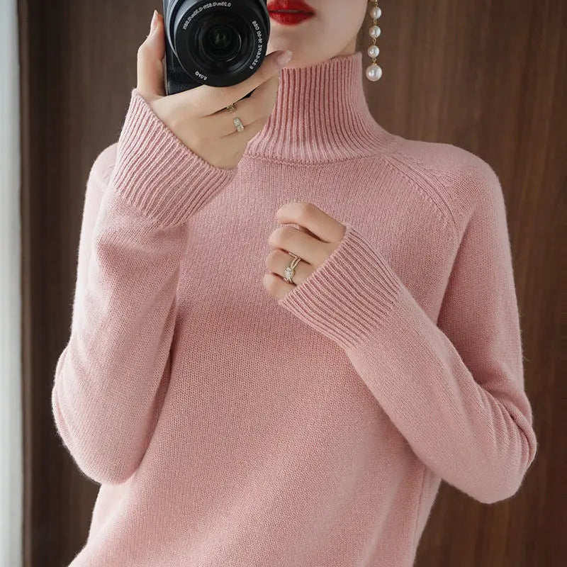 Turtleneck Pullover Cashmere Sweater Women Pure Color Casual Long-sleeved Loose-Dollar Bargains Online Shopping Australia