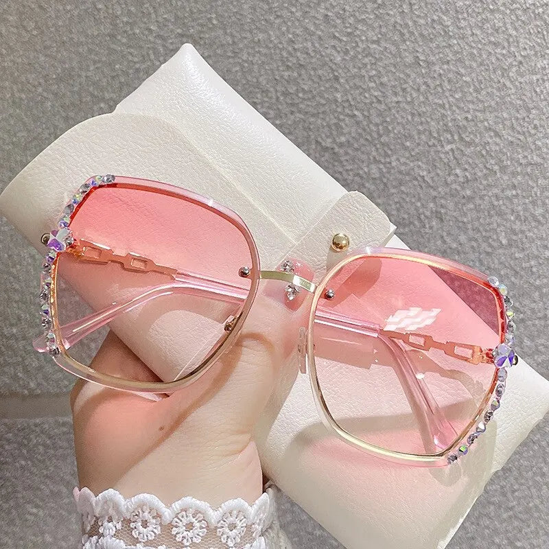 Rhinestone Decor Rimless Fashion Sunglasses For Women Men Casual Gradient Glasses-Dollar Bargains Online Shopping Australia