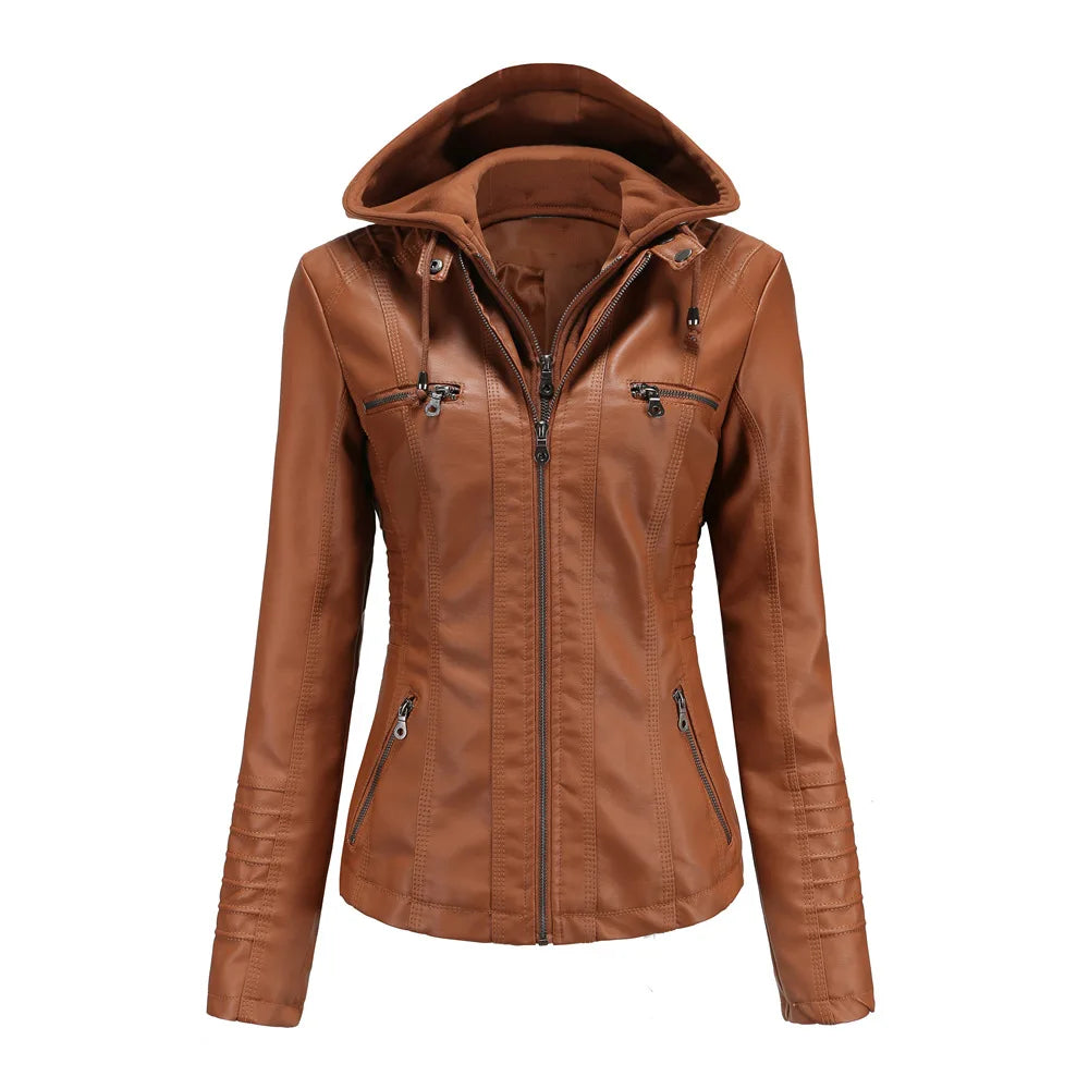 Plus Size Women Hooded Leather Jacket Removable Leather Jacket-Dollar Bargains Online Shopping Australia