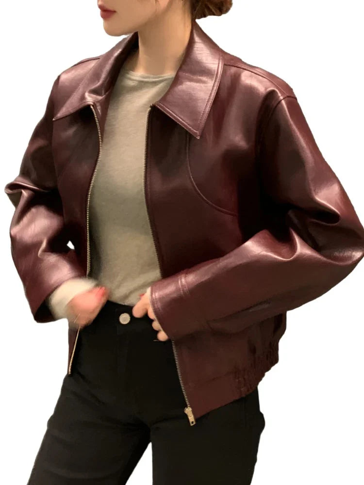 Trench Leather Jackets Women Streetwear Moto Biker Zipper Leather Jacket Casual High Street Cropped Leather Coats-Dollar Bargains Online Shopping Australia