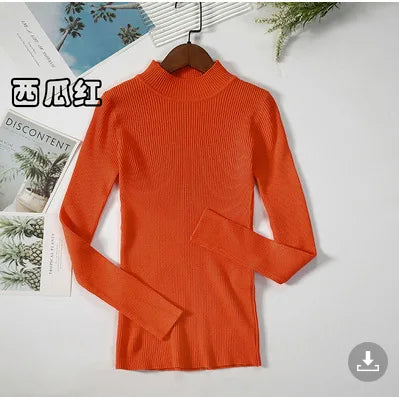 Sweater Top Women Ribbed Soft Mock Neck Elastic Pullover Warm Solid Color Slim Jumper-Dollar Bargains Online Shopping Australia