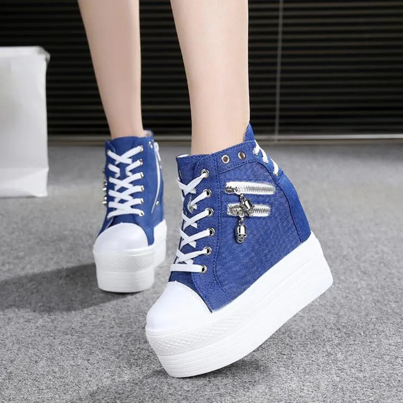 Classic Hidden Heels Platform Sneakers Women's Breathable Wedge Canvas Shoes Woman Casual Ladies Boots