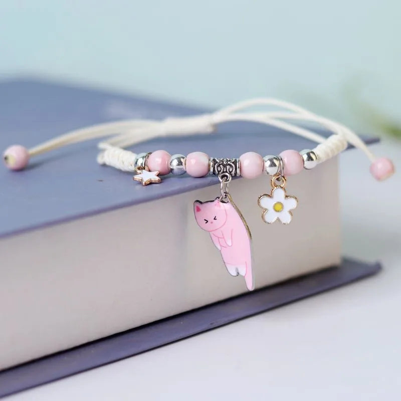 Cartoon Animal Cat Rabbit Flower Bracelet for Girl Kids Women Men Fashion Charm Student Friendship Bracelets Jewelry-Dollar Bargains Online Shopping Australia