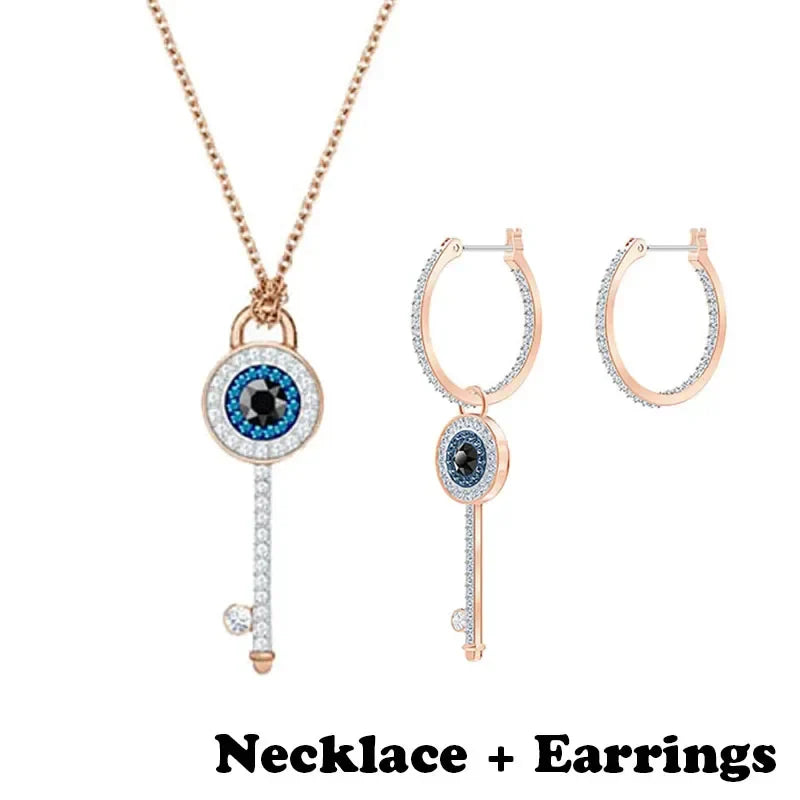 Original 2024 Evil Eye Necklace Bracelet Earrings Stainless Steel Jewelry Set Luxury Charming Women's Magic Eye Gift With Logo-Dollar Bargains Online Shopping Australia