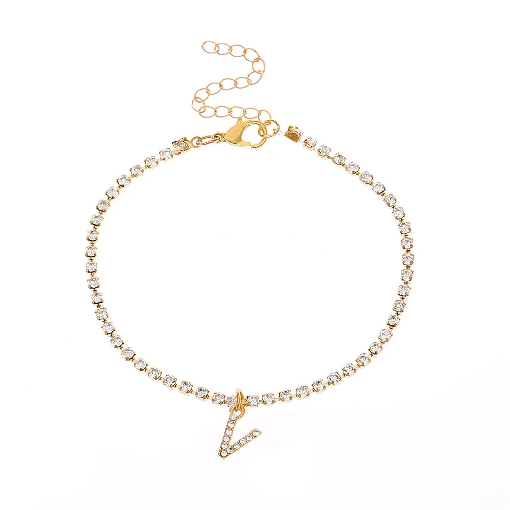 Crystal Zircon Initial Letter Ankle Bracelet Alphabet Anklets for Women Foot Chain Beach Leg Bracelets Boho Jewelry-Dollar Bargains Online Shopping Australia