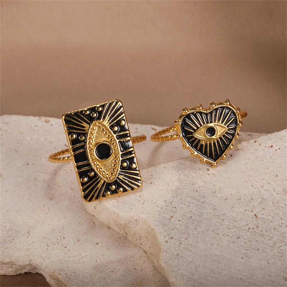 Geometric Engraving Evil Eye Heart Shape Open Rings For Women Fashion Rectangle Turkey Lucky Joints Rings Men Jewelry-Dollar Bargains Online Shopping Australia