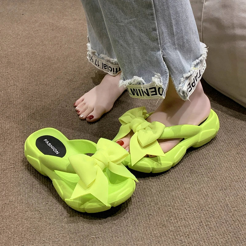 Fashion Bowknot Platform Flip Flop for Women Beach Non Slip Wedge Slippers Woman Thick Sole Clip Toe Slides Sandals-Dollar Bargains Online Shopping Australia