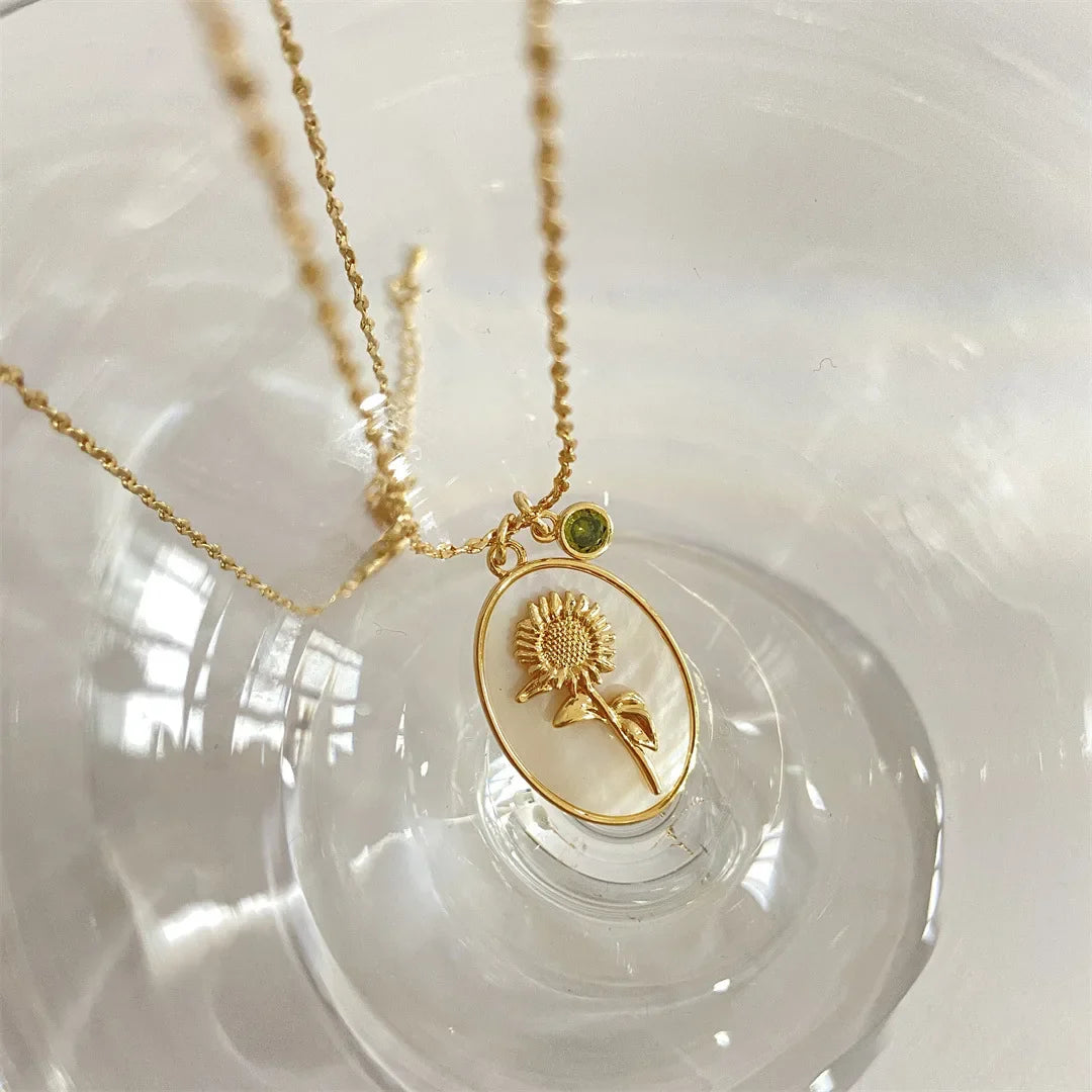 12 Birth Month Flower Birthstone Necklace for Women Charm White Shell Pendant Necklaces Mom Girlfriend Birthday Gift-Dollar Bargains Online Shopping Australia