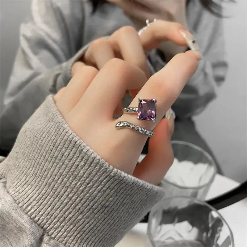 Vintage Micro-Inlaid Zircon Snake Ring Finger Ring for Women Ins Adjustable Crystal Puck Rings Girls Party Engagement Jewelry-Dollar Bargains Online Shopping Australia