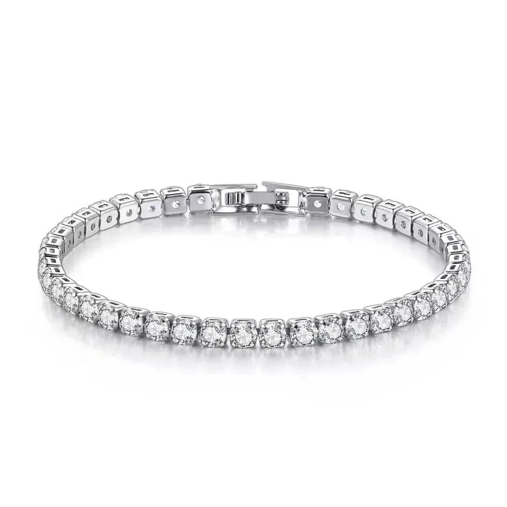 Silver Bracelet Zircon Chain Bracelet For Women Fashion Simple Engagement Wedding Glamour Jewelry 4MM 17.5CM-Dollar Bargains Online Shopping Australia