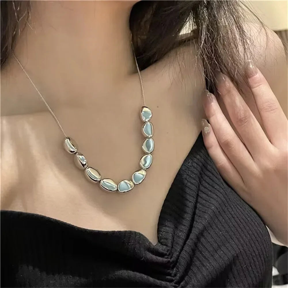 Vintage Silver-plate Geometric Exaggerated Artificial Pearl Chain Necklace For Women Female Fashion Boho Y2K Girl Jewelry Gift-Dollar Bargains Online Shopping Australia