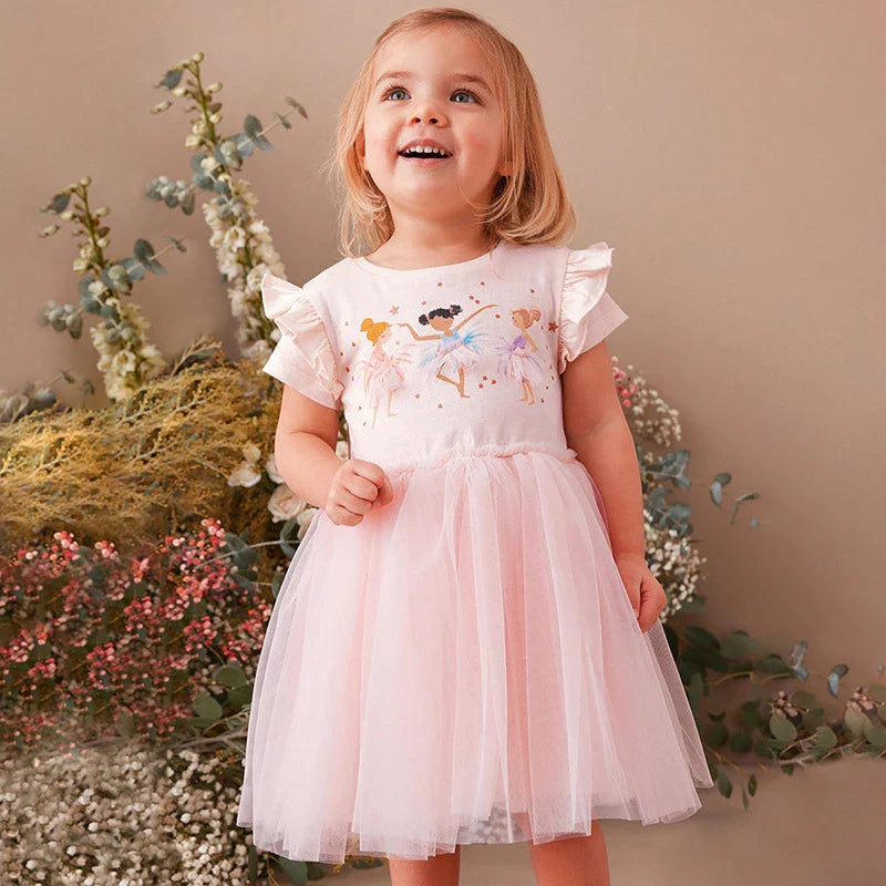 Girls Dress Cotton Cartoon Splicing Mesh Party Princess Dresses Girl Birthday Clothes-Dollar Bargains Online Shopping Australia