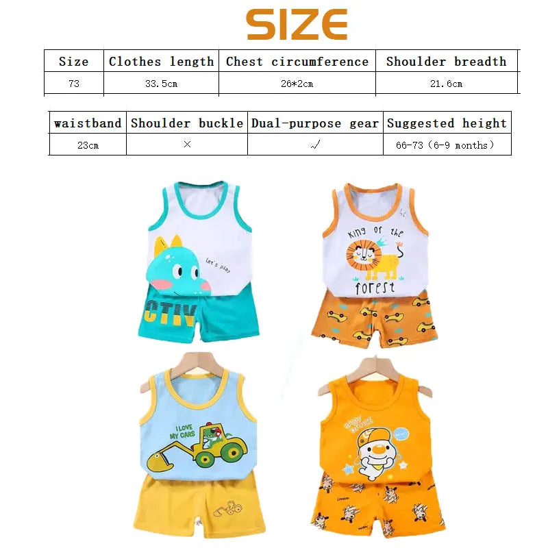 Boys Vest Set Summer Cotton New Clothes Children's Sleeveless Cartoon Wool Comfort Set Class A Thin Two-piece Set for 6-9months-Dollar Bargains Online Shopping Australia